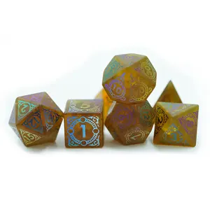 Op Maat Bedrukte Gele Veelvlakkige Dobbelstenen Set Op Maat 16Mm Gele Edelsteen 7 Stuks Dobbelstenen Set Voor Bordspel Dnd Rpg