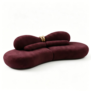 Set di Divani Angolari Moderni in Flanella Bordeaux con Dettagli in Metallo Dorato, Forma Semicircolare per Casa <span class=keywords><strong>e</strong></span> Hotel - Product Image 3