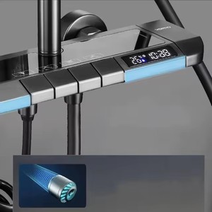 Set Doccia con Display Digitale LED e Piattaforma Portaoggetti, 4 Funzioni, Sistema Doccia a Pioggia Termostatico con Tasti a Pianoforte - Product Image 2