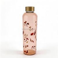 Bouteilles d'eau en verre de 1000 ml, fabriquées en gros, à motifs artistiques, durables, résistantes à la chaleur et au froid