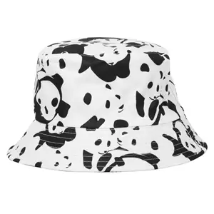 Printemps été large bord pêcheur Logo personnalisé motif Panda imprimé réversible seau chapeau coloré été soleil plage chapeau