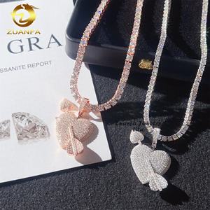 Lulus penguji berlian panah hati 925 perak murni es kustom Moissanite Hip Hop liontin untuk rantai tenis - Product Image 4