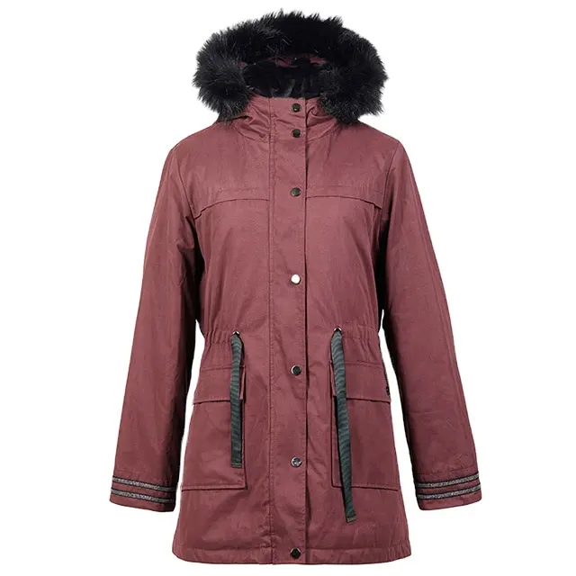 Parka de piel sintética para mujer, chaqueta acolchada con capucha, abrigo de piel removible con forro completo, Parke largo 2 en 1 rojo