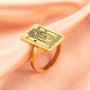 Anillo de oro con tarjeta de Tarot para mujer, sortija de boda Vintage de acero inoxidable, Horóscopo Vikingo, joyería - Product Image 5