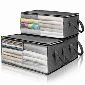 Foldable Clothes Storage Bags Closet Organizers with Breathable Material Zipper Clear Window
