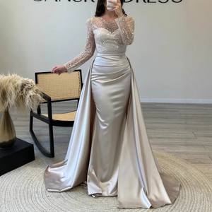 Vestido de Noche Metálico Elegante Estilo Reina con Mangas para Banquete Europeo de Mujeres 2026 - Product Image 1