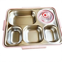Boîte à lunch simple grande capacité à 5 compartiments en acier inoxydable 304, style japonais, isotherme, vente en gros pour étudiants et employés de bureau