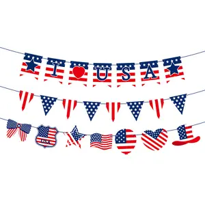 Dekorasi Pesta Hari Kemerdekaan Amerika, bendera tarik, dekorasi gantung, properti Amerika Serikat