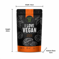 Sachet d'emballage pour noix avec logo personnalisé imprimé I LOVE VEGAN, pochette verticale en Mylar avec fermeture éclair pour amandes et pistaches biologiques