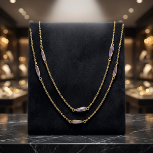 Collier double couche plaqué or 14 carats avec pierres, un bijou unisexe magnifique et charmant - Product Image 3