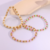 À la mode coloré perlé Bracelet ensemble en acier inoxydable or perles élastique femmes bohème mode bijoux accessoires cadeau ensemble
