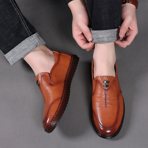 Mocasines Casuales de Cuero para Hombre, Sin Cordones, de Color Sólido, Tacón Bajo, Hechos a Mano con Piel de Vacuno de Primera Capa, Zapatos para Adultos - Product Image 4