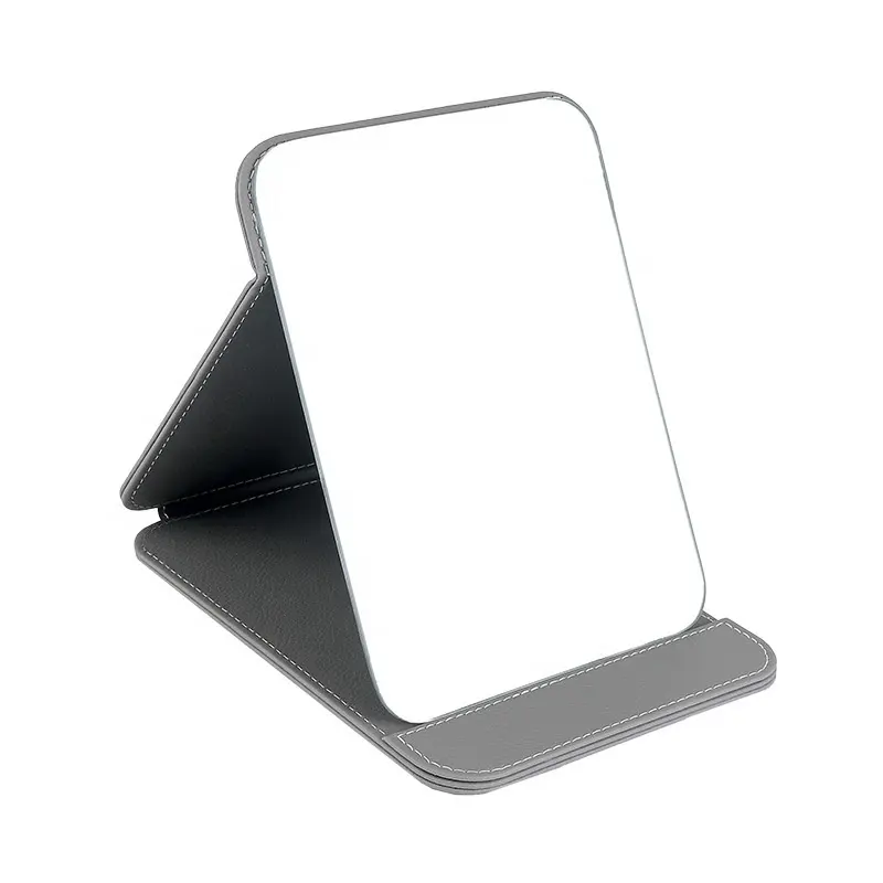 Simple waterproof portable mirror folding ins Advanced sense portable desktop dressing mirror Leather desktop makeup mirror