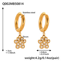 Boucles d'oreilles en zircon 5A patte d'ours en acier inoxydable PVD 18 carats imperméables et non ternis
