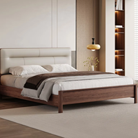 Lit en bois massif de style nordique 1,8 m, noyer, lit en similicuir respirant et flexible, hauteur réglable