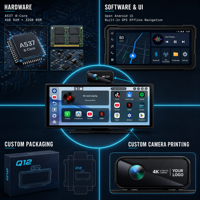 Autoradio portable Android 13 avec caméra de recul, CarPlay, Android Auto, AirPlay, écran miroir, carte TF, type-C