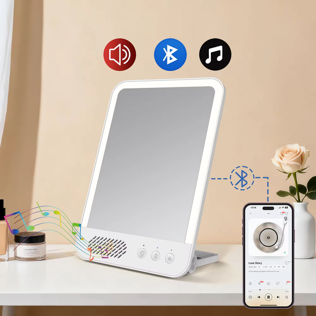 Smart Mirror with Bluetooth Speaker Touch Screen 3 Color Light Modes Wireless Makeup Mirror Speaker