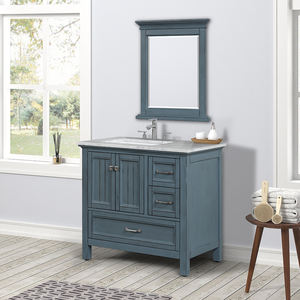 Meuble-lavabo de salle de bain de luxe en bois massif et contreplaqué, style transitionnel bleu antique, avec miroir, résistant à l'eau, fabriqué au Vietnam - Product Image 2