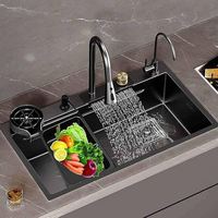 BOTON STONE multifonction cascade robinet bassin intérieur 304 acier inoxydable Nano noir acier inoxydable évier intelligent cuisine
