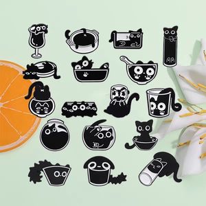 Kartun untuk botol kucing hitam anak kucing gaya Punk kerah logam lencana gelap hewan Enamel Pin untuk pakaian ransel perhiasan - Product Image 5