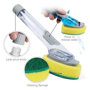 Replaceable Kitchen Dishwashing Sponge Cleaning Brush Plastic <b>Scrub</b> Dish Brush With Soap Dispenser - Product Image 2