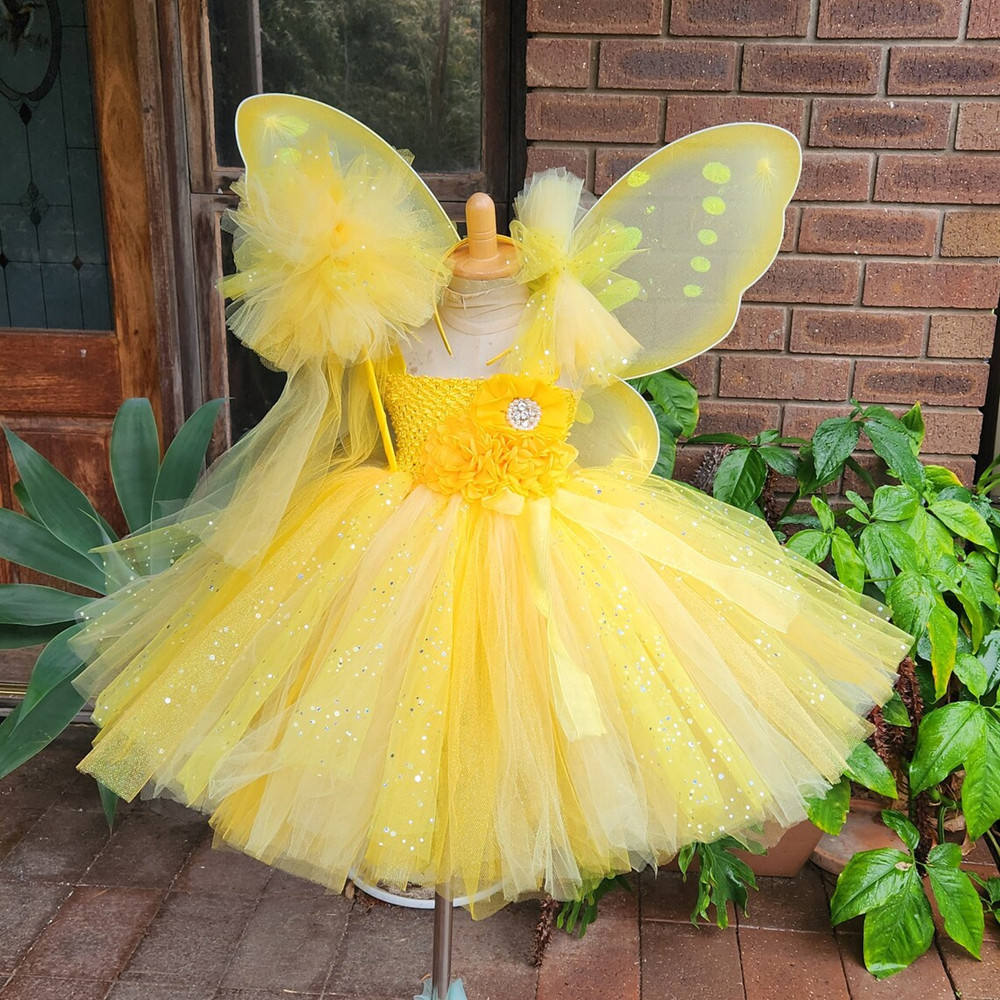 New Arrival Fairy Flower Girl Dress Yellow Fairy Tutu Dress Flower