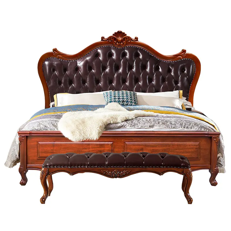 B514 letto in legno massello in stile europeo schienale morbido in pelle 1.8 metri letto principessa con contenitore letto matrimoniale mobili camera da letto