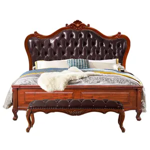 B514欧式实木床皮革软靠背1.8米公主床带储物婚床卧室家具