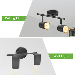 Spot LED de plafond moderne en fer noir mat <span class=keywords><strong>GU10</strong></span> à 2 barres, orientable, certifié RoHS CE, CRI 80, pour bureau et cuisine - Product Image 5