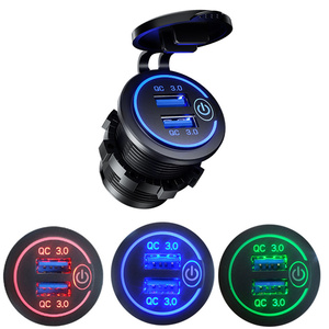 Chargeur de <span class=keywords><strong>voiture</strong></span> à charge rapide QC3.0 avec prise USB-A et prise USB 36W, interrupteur tactile et affichage LED pour <span class=keywords><strong>voiture</strong></span>, bus, bateau - Product Image 1
