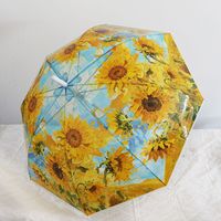 Parapluie droit manuel à long manche de 95 cm de diamètre, transparent, résistant aux UV, imprimé tournesol, OEM, idéal pour la photographie ou comme cadeau