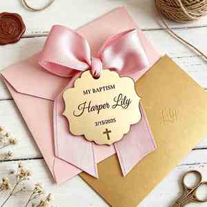 Etiquetas de Regalo Personalizadas con Nombre Grabado en Acrílico con Láser, Cruz de Espejo para Bautizo, Comunión, Boda - Product Image 2