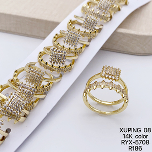 XUPING Jewelry Wholesale 14K Gold Color Plated Iced Out Stone Bridegroom Bridal Fashion <strong>Women</strong> Men a Pair Couple Wedding <strong>Ring</strong> <strong>Set</strong> - Product Image 5