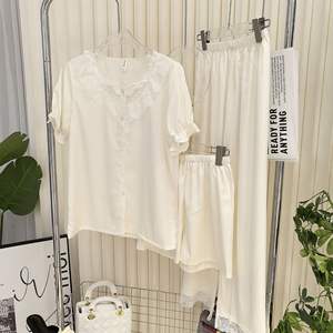 Pyjamas ensemble femmes été 2025 nouveau doux et beau vent <span class=keywords><strong>short</strong></span> à manches courtes trois ensembles de vêtements de maison - Product Image 2