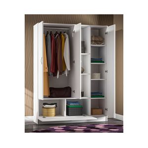 Armadio Autoportante in Legno AekaOnline <span class=keywords><strong>Melisa</strong></span> a 3 Ante con 3 Ripiani Aperti, Bianco, Moderno, per Casa e Hotel, con Funzione Pieghevole per Vestiti - Product Image 2