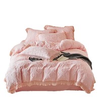 Parure de lit bohème de luxe avec pompons en forme de cœur, 4 pièces, draps en polyester doux à découpes françaises, respirants, esthétiques, tendance, décoration intérieure