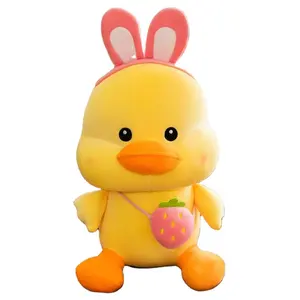AIFEI TOY Wholesale Net Red Strawberry Duck Figure Cute Throw Pillow Gifts Girls Children Plush Toys