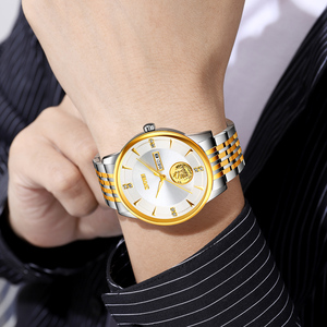 Montre chronographe ronde pour homme, montre-bracelet de luxe en acier inoxydable, montre à quartz étanche 30M - Product Image 2
