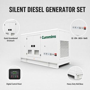 Groupe électrogène diesel Cummins triphasé 20 kVA-80 kVA, certifié CE ISO, silencieux, démarrage automatique et à distance, pour usage domestique, avec ATS - Product Image 2