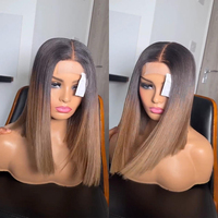 Perruques en cheveux humains vietnamiens lisses, double densité, avec fermeture frontale HD sans colle, couleur marron ombré, pour femmes noires, vente en gros