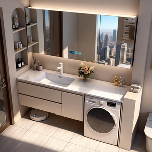 Mueble de Baño Moderno de Aluminio con Lavabo de Cuarzo, Montado en la Pared, Ahorra Espacio, Ideal para Apartamentos y Villas - Product Image 1