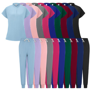 Women's Plus Size Work Uniform Split Set Moisture Wicking Solid Color Casual Summer Clothes For Doctors Nurses Beauty Salons - Product Image 4