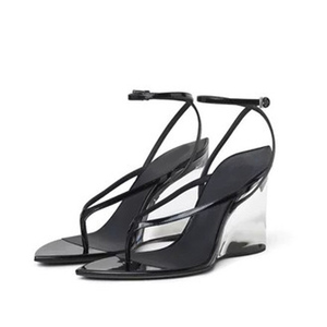 Sandalias de tacón de cuña transparente con correa al tobillo y punta abierta para mujer, estilo nuevo, sexys - Product Image 3