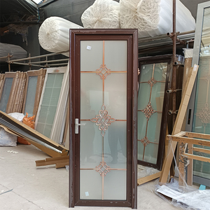 Porte <span class=keywords><strong>de</strong></span> salle <span class=keywords><strong>de</strong></span> bain TECHTOP en alliage d'aluminium <span class=keywords><strong>de</strong></span> luxe, cadre blanc, <span class=keywords><strong>verre</strong></span> trempé dépoli, avec motif en <span class=keywords><strong>treillis</strong></span> doré - Product Image 5