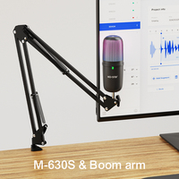Microphone de bureau à condensateur filaire avec bras et support, éclairage RGB pour podcast, studio d'enregistrement, jeux