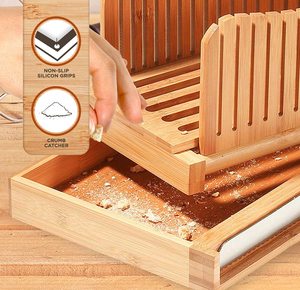Rebanador de Pan Plegable de Bambú, Rebanador de Pan Manual con Bandeja Recolectora de Migas, Tabla de Cortar de Madera, Tabla para Pan - Product Image 5