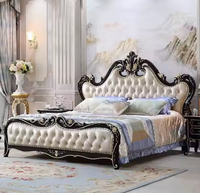 Ensemble de lit de luxe royal européen classique en bois massif et cuir véritable avec rangement pour hôtel et villa