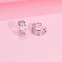 Anting-anting klip tanpa tusuk model bunga matahari dari perak sterling 925 asli untuk wanita