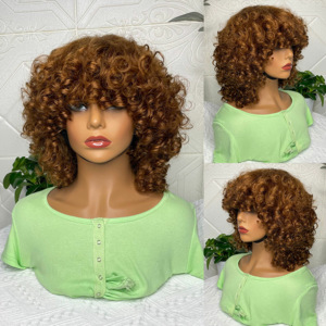 2023 en gros 12a Grade Funmi SDD Super Double Pixie Cut perruques courtes avec frange cheveux humains brésilien <span class=keywords><strong>Rose</strong></span> bouclée perruques à franges - Product Image 3