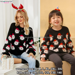 Vente en gros de pulls d'hiver en tricot de grande taille à manches longues en mohair pulls de Noël pour enfants et père Noël pour femmes - Product Image 2